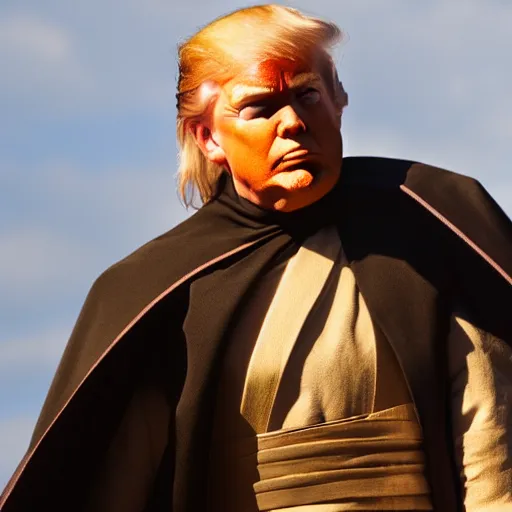 Prompt: Donald Trump as anakin skywalker in star wars episode 3, 8k resolution, full HD, cinematic lighting, award winning, anatomically correct