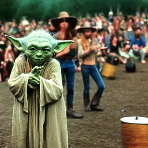 Image similar to yoda performing at woodstock