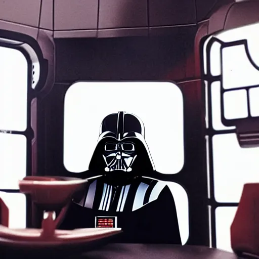 Prompt: Darth Vader having a undulating wildly about his custom order being wrong at Wendy's drive-through, sitting in his TIE FIGHTER.