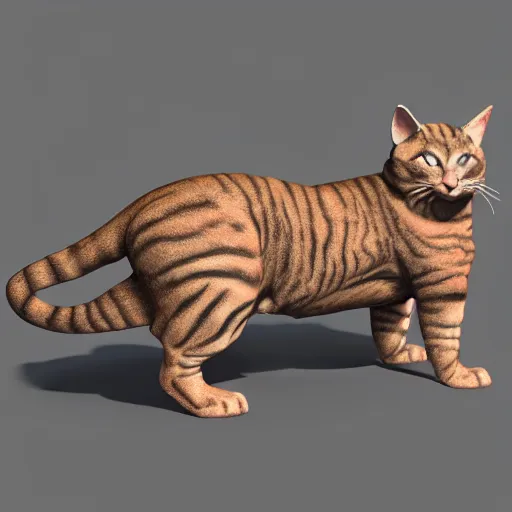 Prompt: muscular cat 3d skin model , all angles view