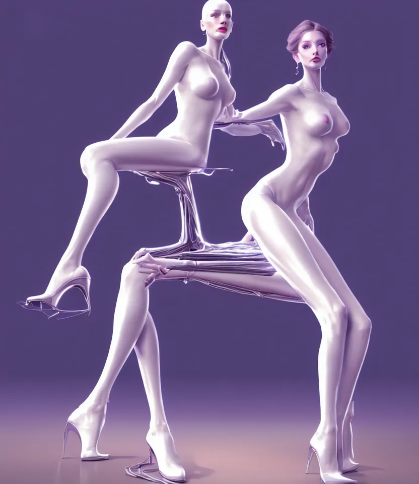Image similar to beautiful seductive woman android wearing glowing white, legs apart pose, futuristic, ultra realistic, dramatic lighting, sitting on throne, highly detailed by peter mohrbacher, hajime sorayama, wayne barlowe, boris vallejo, aaron horkey, gaston bussiere, craig mullins, octane render, cycles render, vray, iridescent