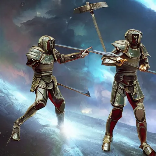 Image similar to futuristic roman cataphracts in advanced roman armor fighting aliens in brutal melee combat alongside plasma weapons as they conquer a new planet