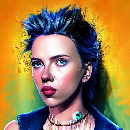 Prompt: Biopunk portrait of Scarlett Johansson, Pixar style
