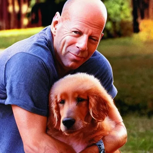 Prompt: Bruce Willis' head on a dog's body