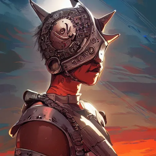 Image similar to cyberpunk viking helmet mask warrior goddess robot ninja fantasy, art gta 5 cover, official fanart behance hd artstation by jesper ejsing, by rhads, makoto shinkai and lois van baarle, ilya kuvshinov, ossdraws