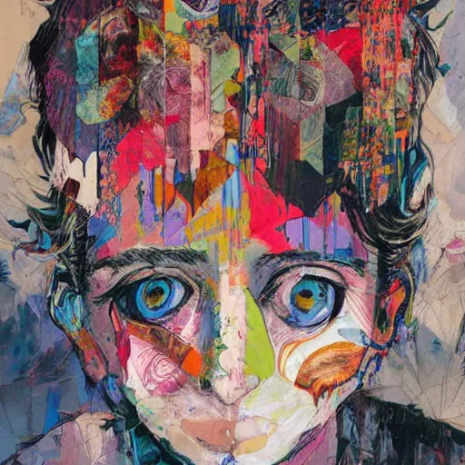 Image similar to neat, dreary sabattier filter, graphic novel by ben quilty, by hikari shimoda. a beautiful land art of a human face with a bird's beak protruding from the forehead.