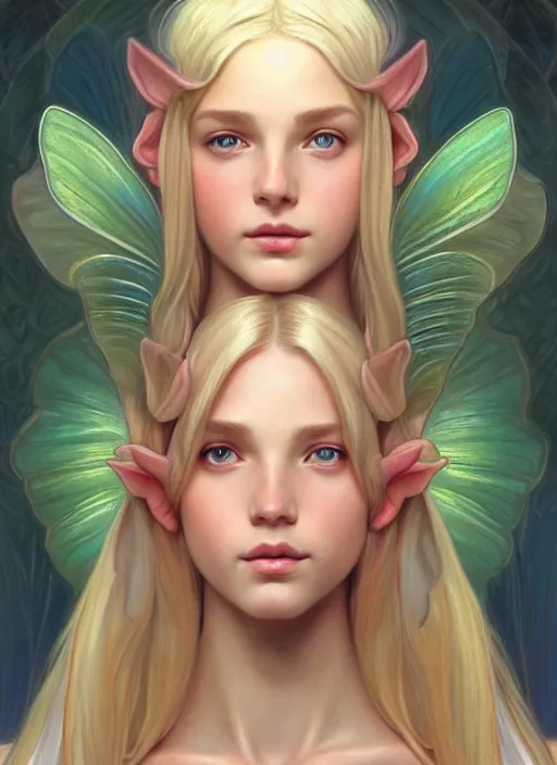 Prompt: perfectly feminine face!! full body portrait of young elf fairy blessed by nature with ever - increasing physical mental perfection, blonde, symmetrical! intricate, sensual features, highly detailed, biblical divine holy perfection!! digital painting, artstation, concept art, smooth, sharp focus, illustration, art by artgerm and greg rutkowski and alphonse mucha