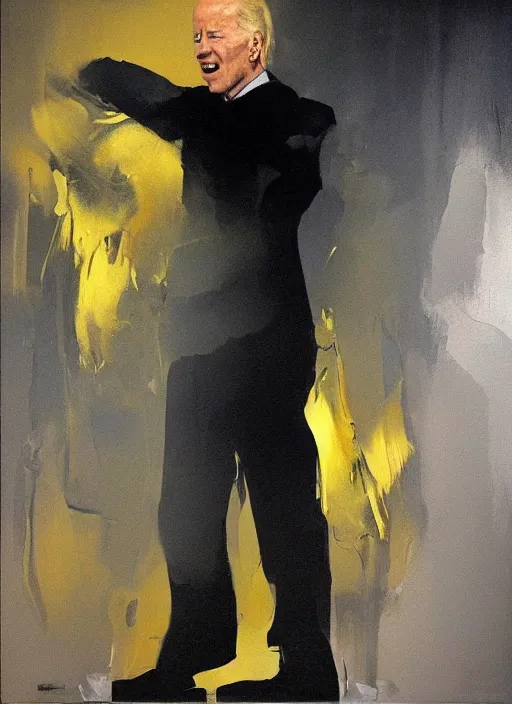 Image similar to joe biden peeing, painting by phil hale, fransico goya,'action lines '!!!, graphic style, visible brushstrokes, motion blur, blurry, visible paint texture, crisp hd image