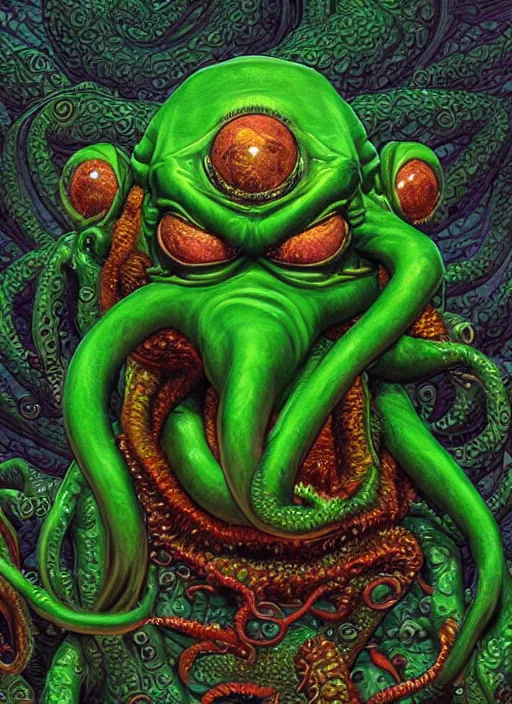 Prompt: portrait of a Cthulhu kermit the frog in Society (1989), intricate, highly detailed, centered, gradient background, digital painting, artstation, concept art, smooth, sharp focus, illustration, artgerm, donato giancola, Joseph Christian Leyendecker, WLOP, Artgerm