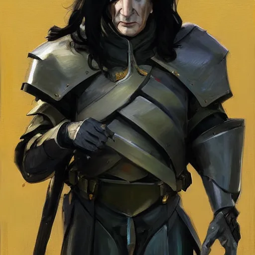 Prompt: greg manchess portrait painting of armored severus snape as overwatch character, medium shot, asymmetrical, profile picture, organic painting, sunny day, matte painting, bold shapes, hard edges, street art, trending on artstation, by huang guangjian and gil elvgren and sachin teng