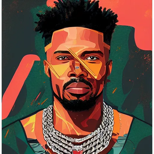 Image similar to a matte painting of killmonger, dripped out, diamonds, diamond chain, stylish, diamond grill by sachin teng