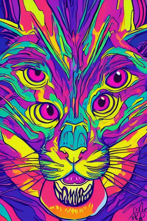 Image similar to demon cat, art by brian miller, colorful, illustration, highly detailed, simple, no jagged lines, smooth