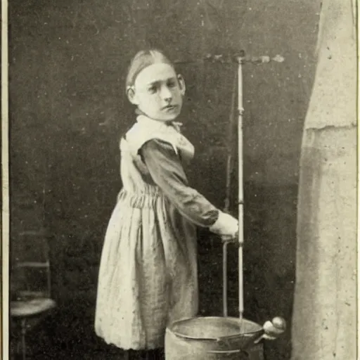 Image similar to victorian child standing in a dill maker's shop