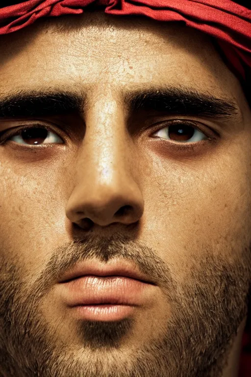 Prompt: a close - up photograph of an arab god, photorealistic, cinematic lighting