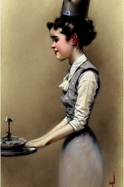 Image similar to (((((1950s robot waitress. muted colors.))))) by Jean-Baptiste Monge !!!!!!!!!!!!!!!!!!!!!!!!!!!