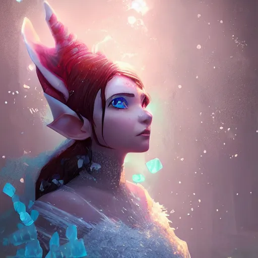 Image similar to a fantasy elf woman trapped and frozen trying to get out of a block of clear ice, with frozen flowers around her, treding artstation, greg rutkowski, cinema 4 d, cinematographic, greg rutkowski