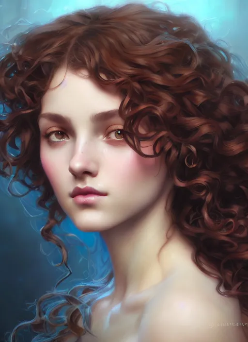 Prompt: beautiful face georgian girl curly hair portrait, by artgerm, cushart krenz, greg rutkowski, storyboard, mucha. art nouveau. gloomhaven, swirly vibrant ripples, gaudy colors, sharp edges. ultra clear detailed. 8 k. elegant, intricate, octane render