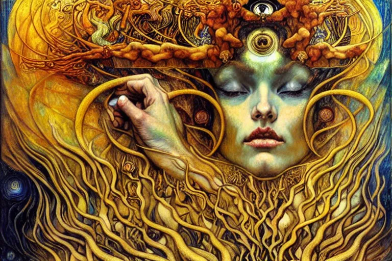 Image similar to Divine Chaos Engine by Karol Bak, Jean Delville, William Blake, Gustav Klimt, and Vincent Van Gogh, symbolist, visionary