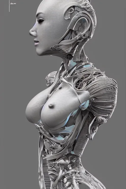 Image similar to biomedical design of an attractive serene android, natural background out of focus, cinematic lighting, intricate, elegant, super highly detailed, art station, concept art, smooth, sharp focus, no blur, no dof, extreme illustration, Photorealism, HD quality, 8k resolution, cinema 4d, 3D, beautiful, delicate, art by artgerm and greg rutkowski and alphonse mucha and loish and WLOP