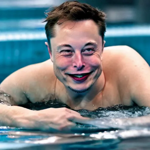 Prompt: Photography of elon musk swimming in a pool full of wads of cash cash money money money money money