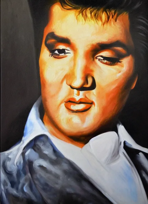 Image similar to oil painting of elvis presley by monet