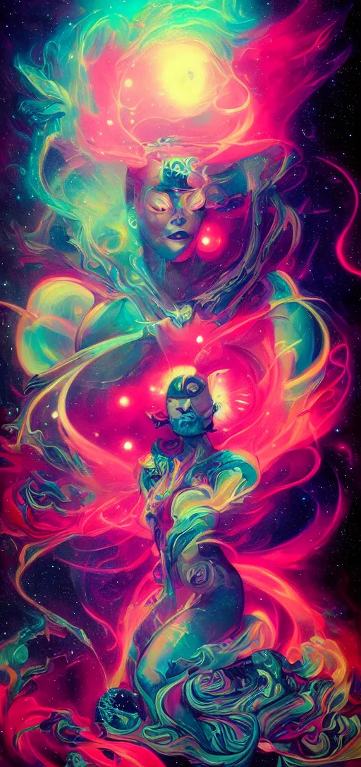 Image similar to Deep space scene nebula. Tristan Eaton, victo ngai, peter mohrbacher, artgerm. psychedelic. neon colors