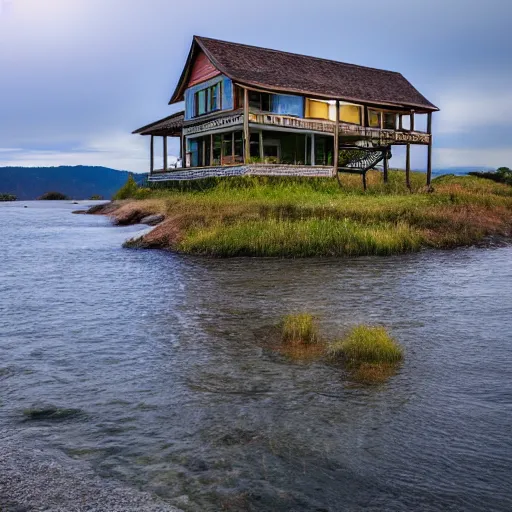 Image similar to house on the mountain around water