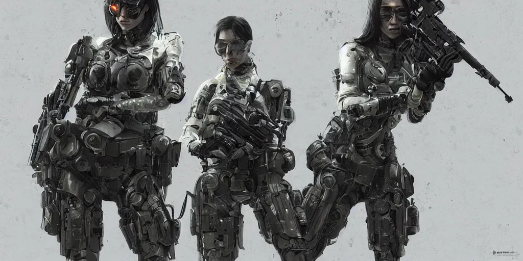 Image similar to female cybernetic special forces, by Maciej Kuciara, detailed, luminescent, armed