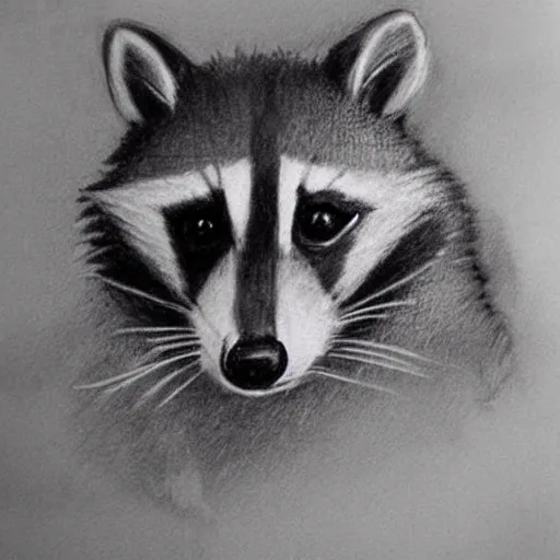 Prompt: Charcoal sketch of a raccoon