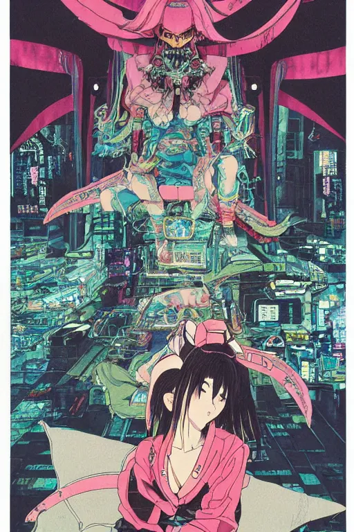 Different variations of 1980s cyberpunk anime movie posters for