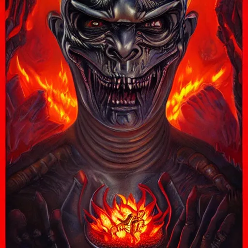 Image similar to doom demon giger portrait, fire and flame, Pixar style, by Tristan Eaton Stanley Artgerm and Tom Bagshaw.