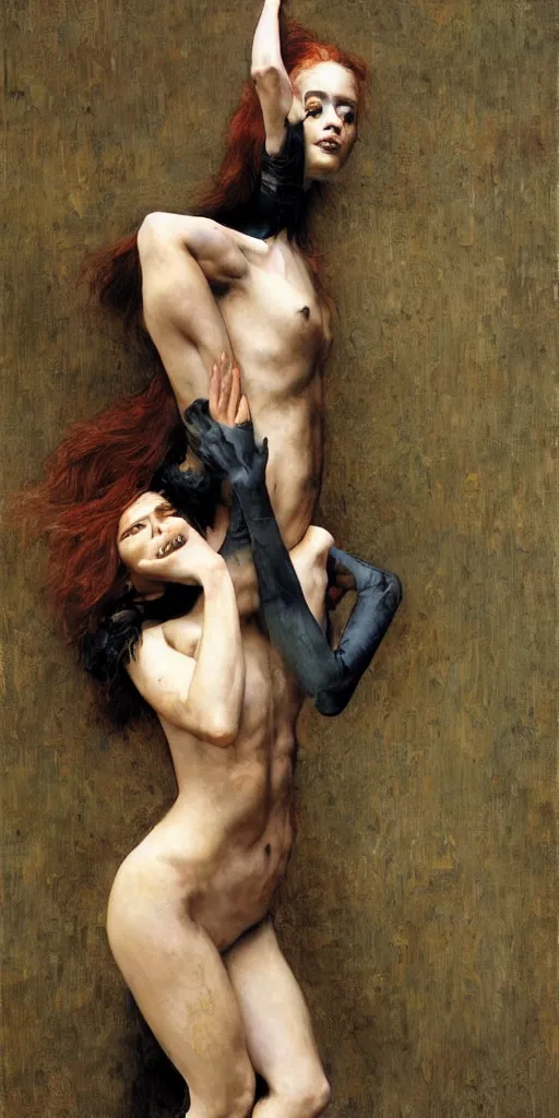 Image similar to epic masterpiece full body portrait half fox half woman, crying, acrobatic pose, beautiful face and flawless skin, by Edgar Maxence and Ross Tran and Michael Whelan