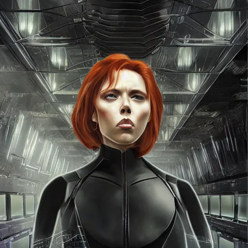 Image similar to black widow in an research facility, artstation hall of fame gallery, editors choice, #1 digital painting of all time, most beautiful image ever created, emotionally evocative, greatest art ever made, lifetime achievement magnum opus masterpiece, the most amazing breathtaking image with the deepest message ever painted, a thing of beauty beyond imagination or words