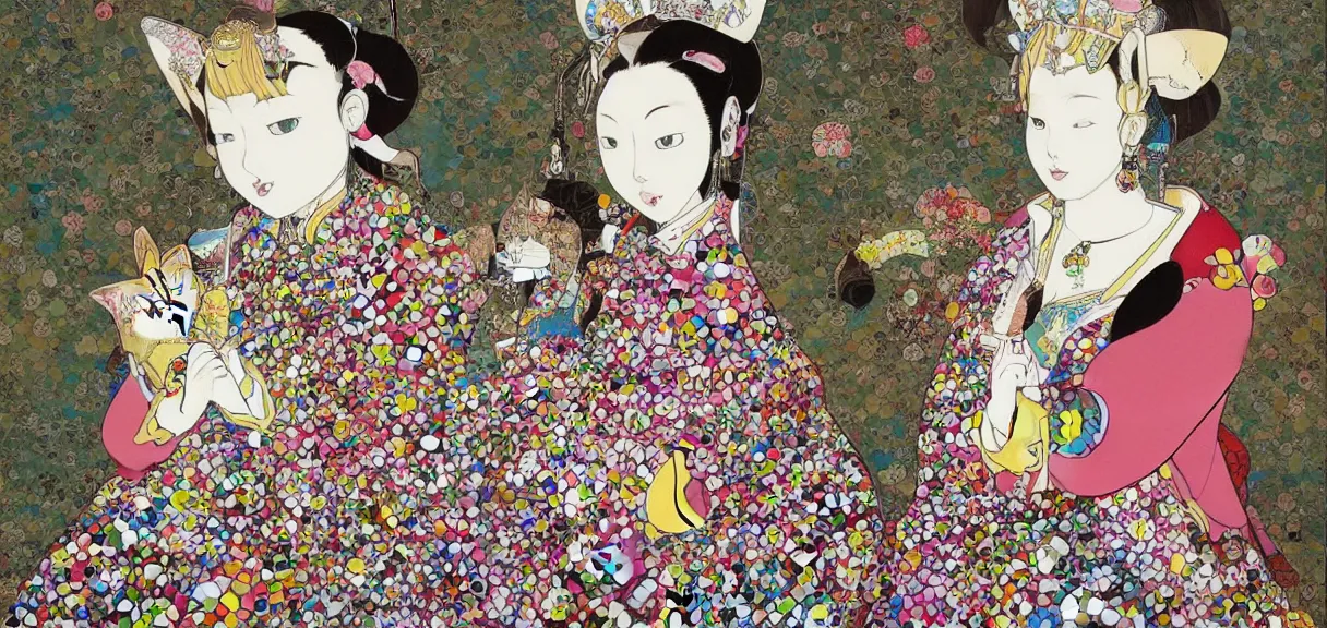 Image similar to a portrait of a princess in the castle with her cat by takashi murakami