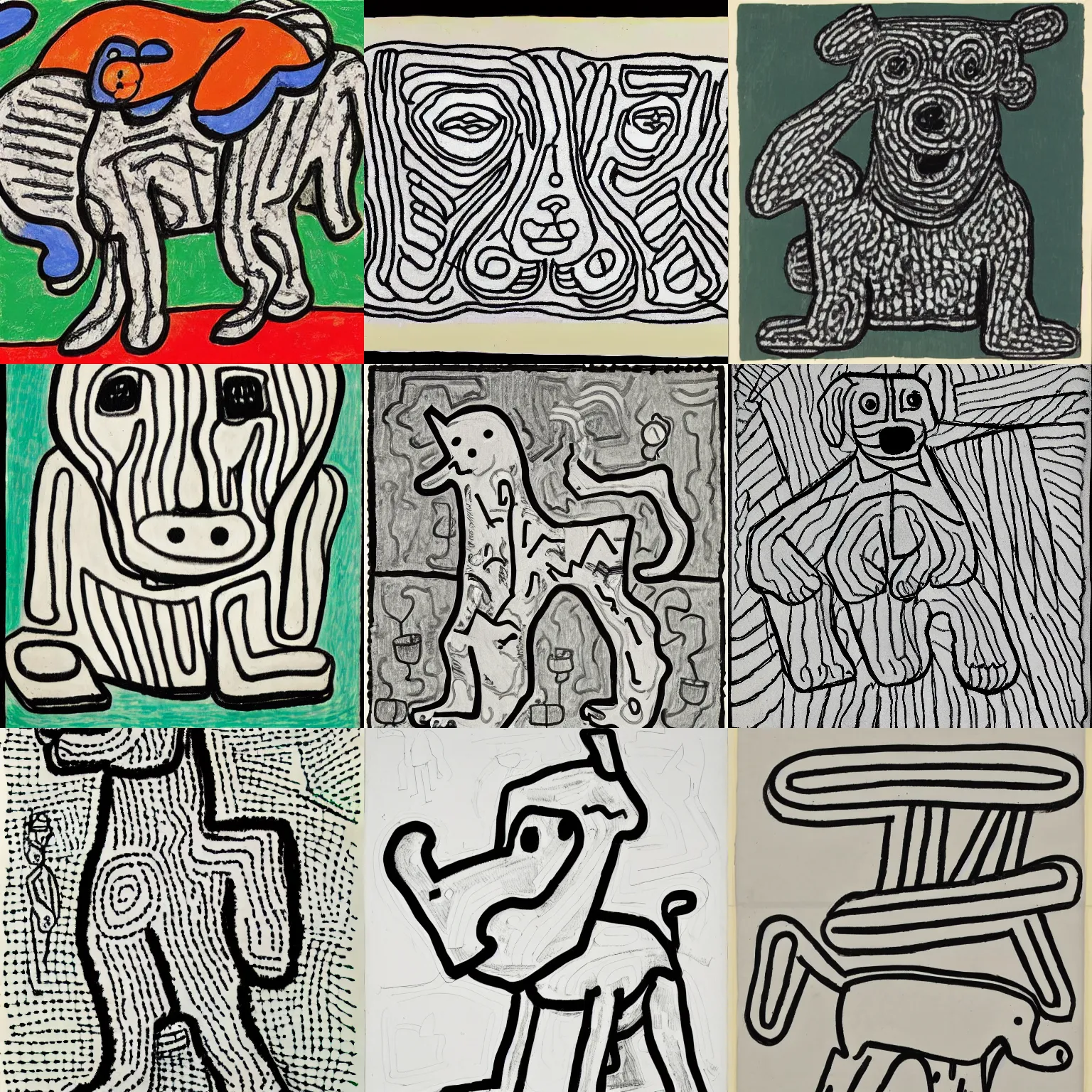 Prompt: a cute dog in a park, jean dubuffet, line drawing, sharp lines, sharp focus