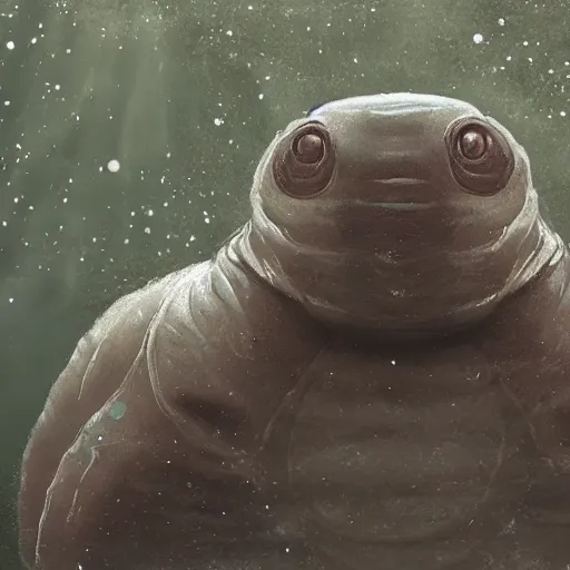 Image similar to giant tardigrade at a river, photorealistic