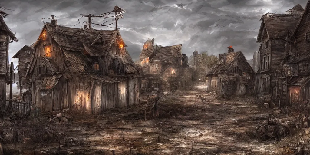 Image similar to old farmers town, apocalyptic fantasy, mmo, digital art, 4 k