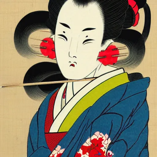 Image similar to geisha smoking ukiyo e style