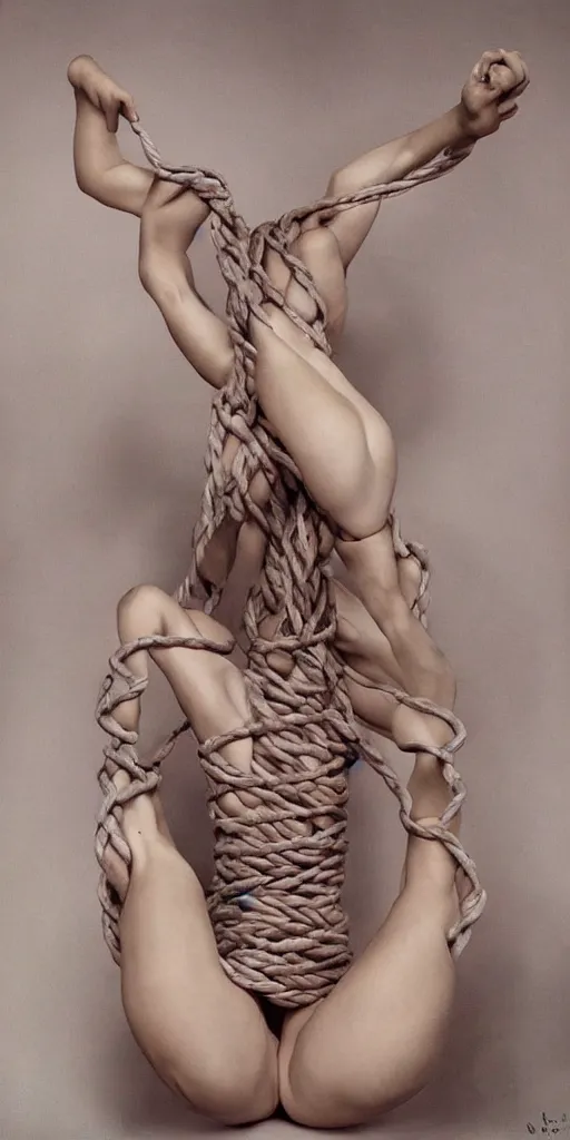 beautiful painted female bodies intertwined, shibari