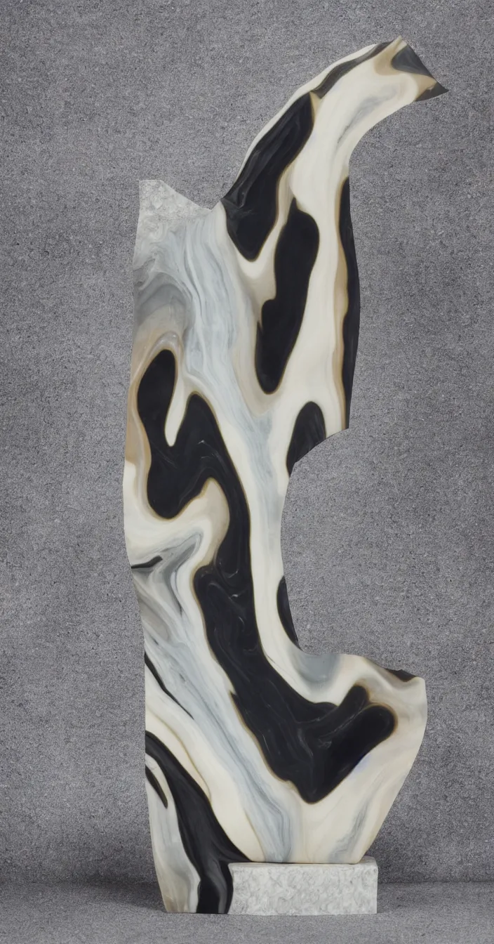 Prompt: abstract light matte marbled statue, dark glossy quartz veins, strong studio light, made in greek, high quality