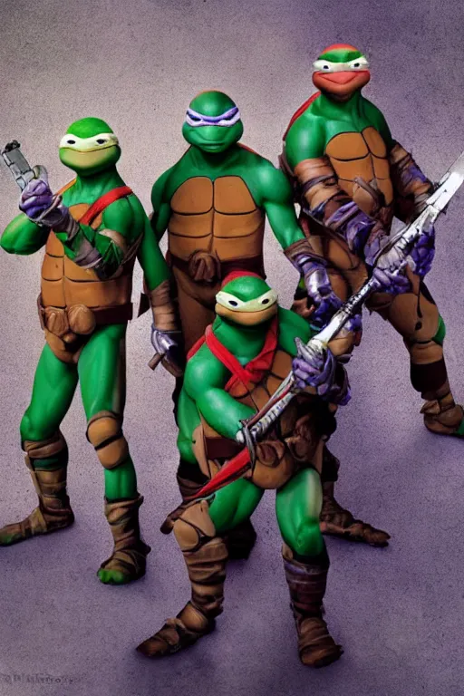 Image similar to Teenage Mutant Ninja Turtles as early 2000s boysband, realistic, photo, human-like