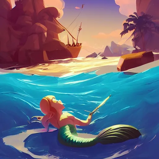 Image similar to painting mermaid treasure on sea of thieves game avatar hero smooth face median photoshop filter cutout vector, behance hd by jesper ejsing, by rhads, makoto shinkai and lois van baarle, ilya kuvshinov, rossdraws global illumination