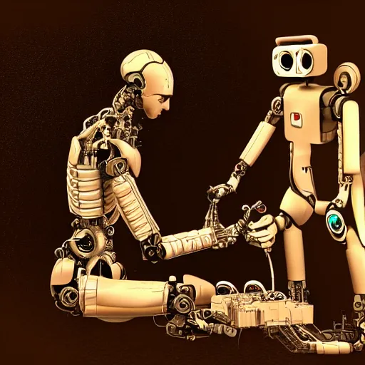 Image similar to Digital Art of a Robot creating a human, 4K, very detailed, award winning