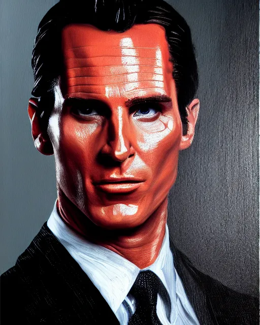 Prompt: oil painting portrait of patrick bateman christian bale american psycho, cinematic lighting, high production value, intricate details, high resolution, hdr, high definition, masterpiece, realistic, ultrarealistic, highly detailed, hd, sharp focus, non blurry, sharp, smooth