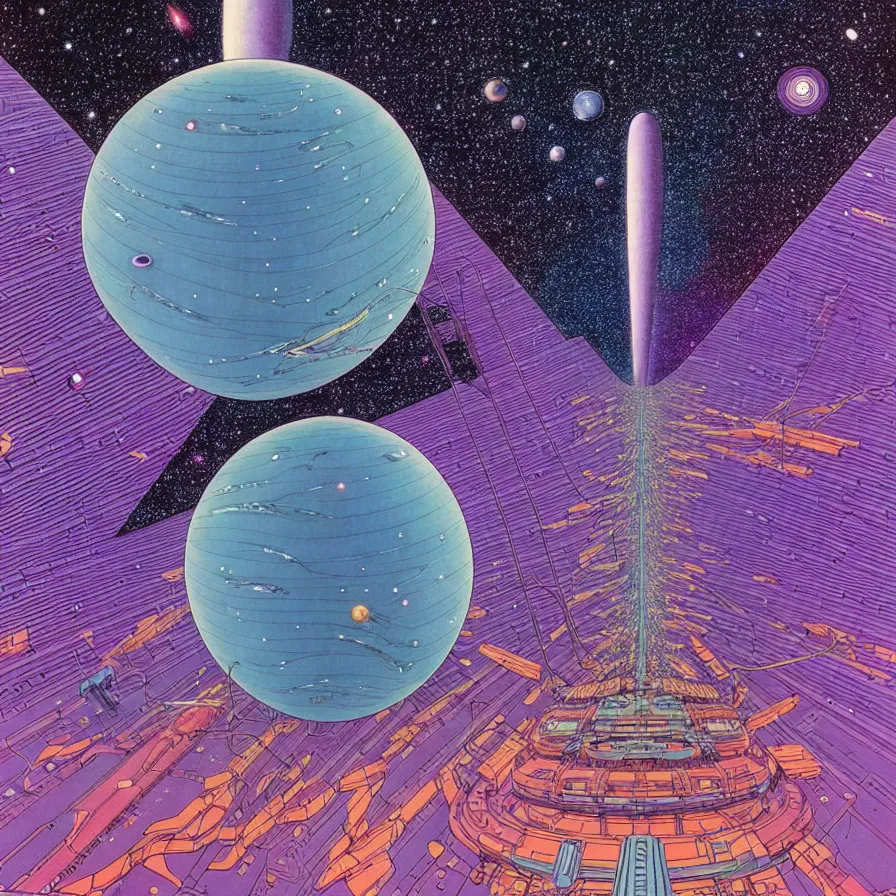 Image similar to ( ( ( ( a huge ship moving through a dimensional gap at the end of the galaxy. ) ) ) ) by mœbius!!!!!!!!!!!!!!!!!!!!!!!!!!!, overdetailed art, colorful, artistic record jacket design