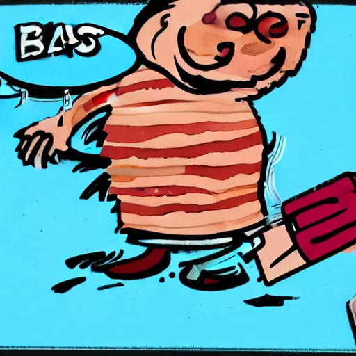 Prompt: drawing of a man salting bacon