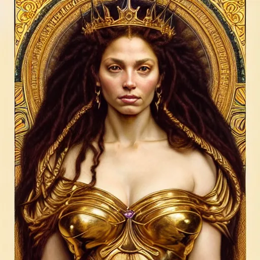 Prompt: highly detailed portrait of a majestic lioness queen in the form of a beautiful woman. d & d, art by donato giancola and evelyn de morgan and eugene delacroix. trending on artstation, intricate details, energetic composition, golden ratio, concept art, illustration, elegant art, global illuminaition