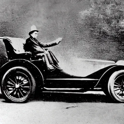 Image similar to nikola tesla driving a tesla roadster