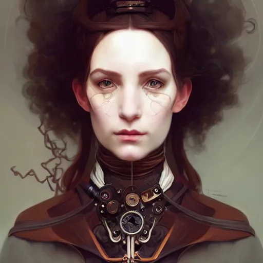 Image similar to character concept portrait of a steampunk woman with pale face, intricate, elegant, digital painting, concept art, smooth, sharp focus, illustration, by mandy jurgens and william - adolphe bouguereau, artgerm,