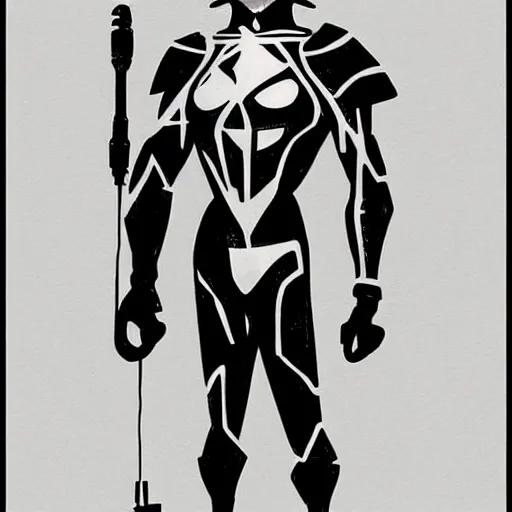 Image similar to concept art, stylized silhouette, super exaggerated proportions, concept design, male, science fiction suit, helmet, by mike mignola